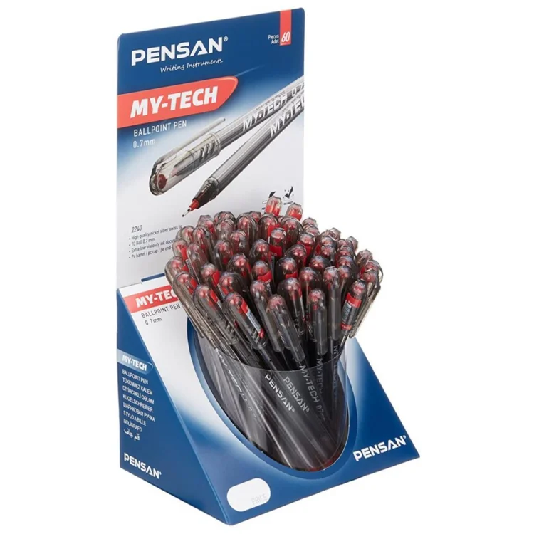 Pensan 0.7 Mm My-tech Tükenmez Kalem Kırmızı 60lı Stand Pe02240tkkıst