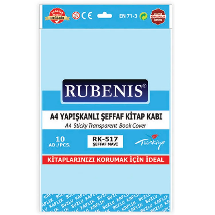 Rubenis Rk-517 A-4 Yapışkanlı Buzlu Şeffaf Kitap Kabı Mavi