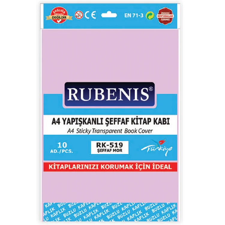 Rubenis Rk-519 A-4 Yapışkanlı Buzlu Şeffaf Kitap Kabı Mor