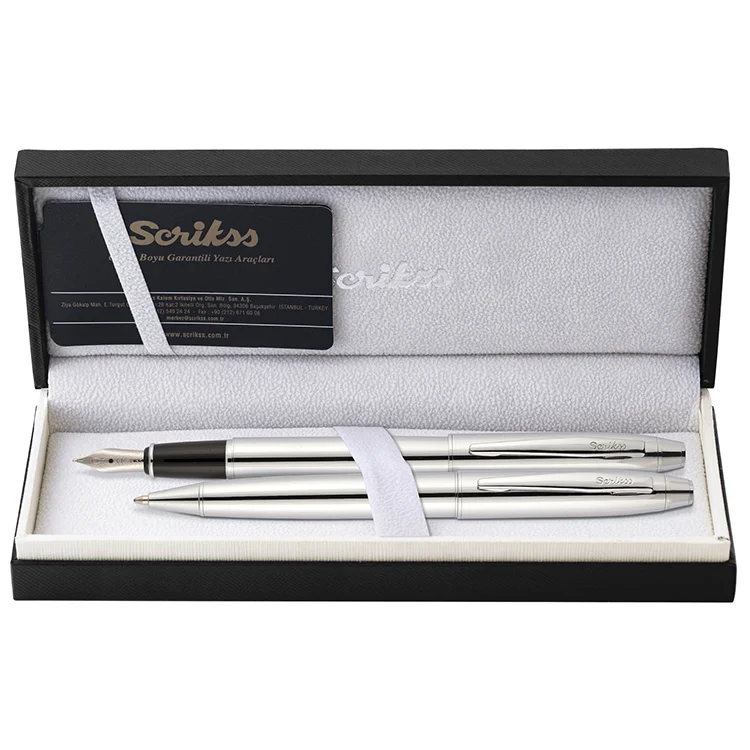 Scrikss Dolma + Tükenmez Kalem 35 İkili Set Krom