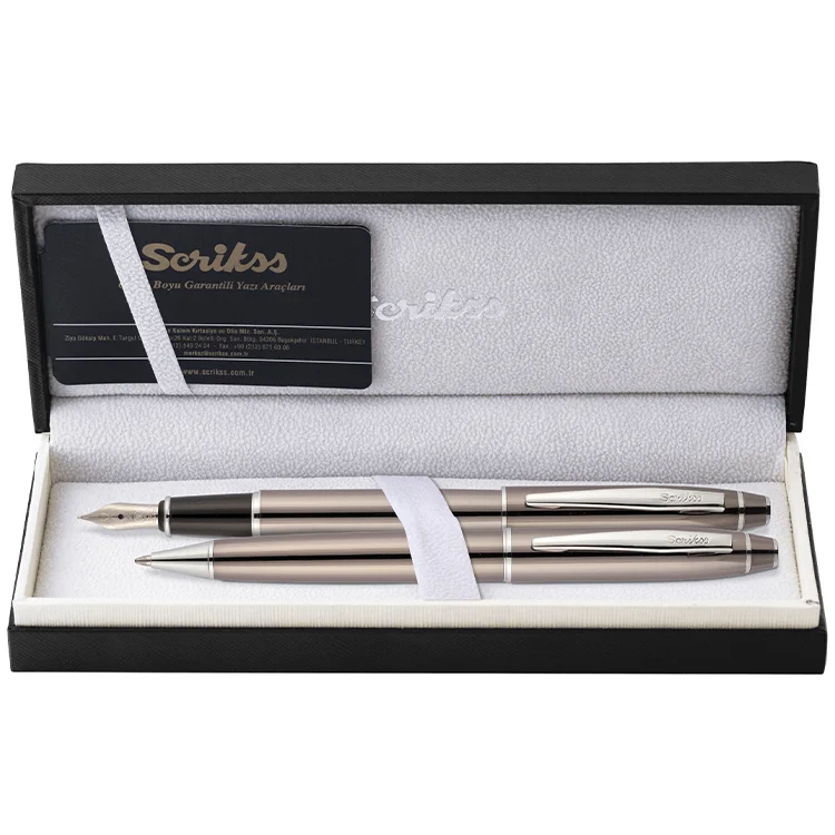 Scrikss 35 Dolma Kalem + Tükenmez Kalem İkili Set Titanium