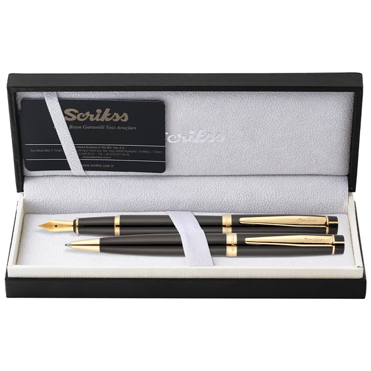 Scrikss 38 Dolma + Tükenmez Kalem İkili Set Siyah Altın