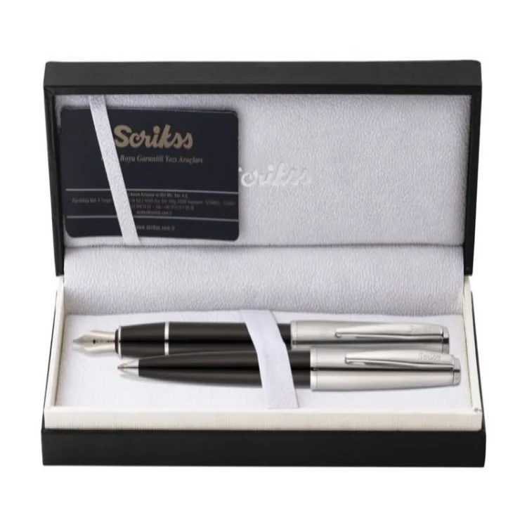 Scrikss 78 Dolma Kalem + Tükenmez Kalem İkili Siyah