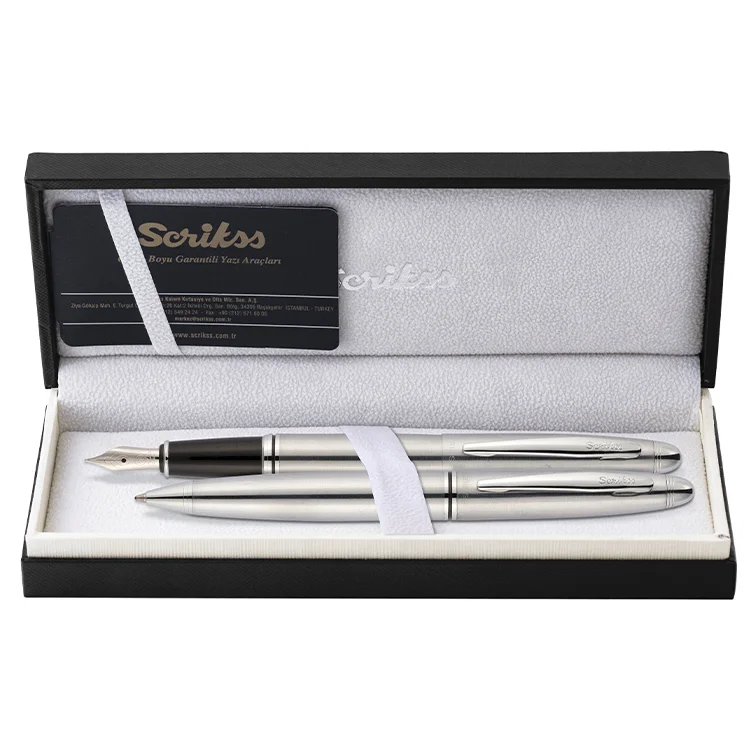 Scrikss 88 Dolma + Tükenmez Kalem İkili Set Krom