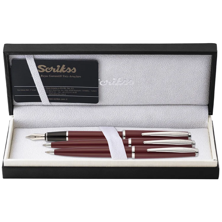 Scrikss Dolma + Tükenmez + Versatil Kalem 33 Üçlü Set Bordo