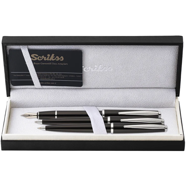 Scrikss Dolma + Tükenmez + Versatil Kalem 33 Üçlü Set Siyah