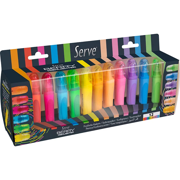 Serve Berry Fosforlu Kalem 12 Renkli Set  Sv-brfk12ktfrps