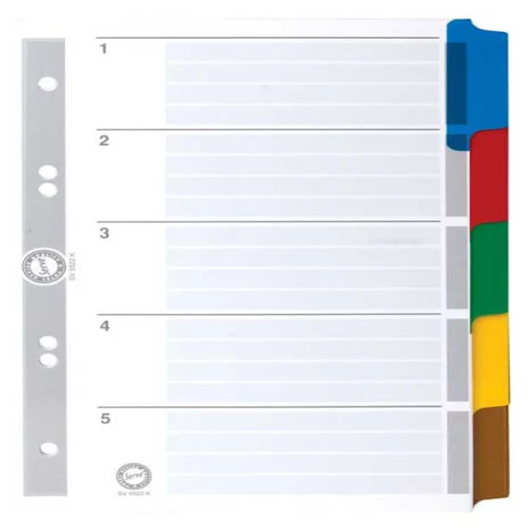 Serve Sv5522-k Karton Ayraç Klasik 5 Renkli A5