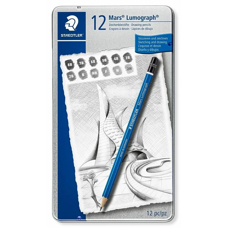 Staedtler 100 G12 S Mars Lumograph Kurşunkalem 12li Metal Kutuda (8b-7b-6b-5b-4b-3b-2b-b-hb-f-h-2h)