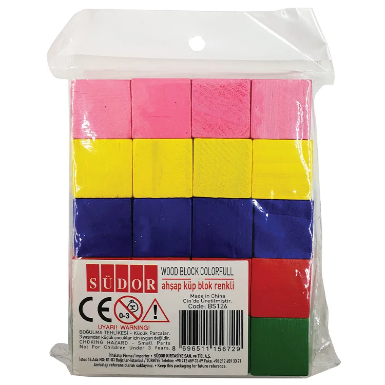 Südor Ahşap Küp Blok 20li Renkli Bs126