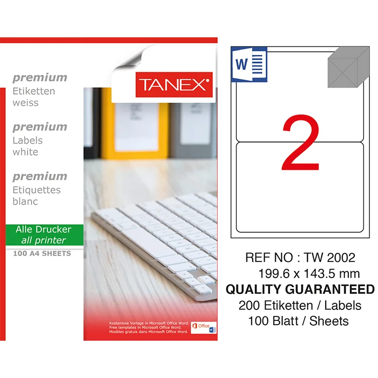 Tanex Lazer Etiket Tw-2002 199.6*143.5 Mm Beyaz