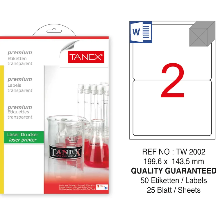 Tanex Lazer Etiket Tw-2002 199,6*143,5 Mm Şeffaf