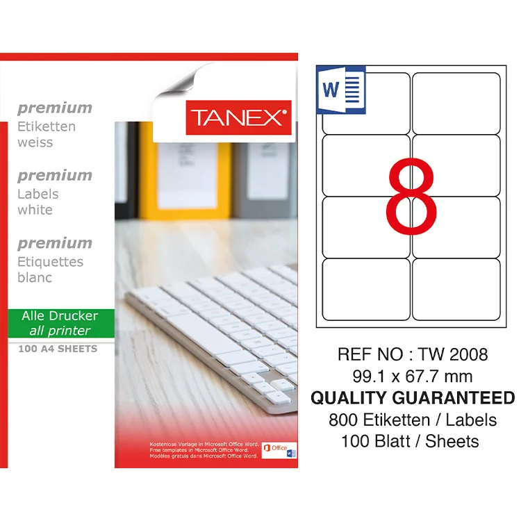 Tanex Lazer Etiket Tw-2008 99.1*67.7 Mm Beyaz