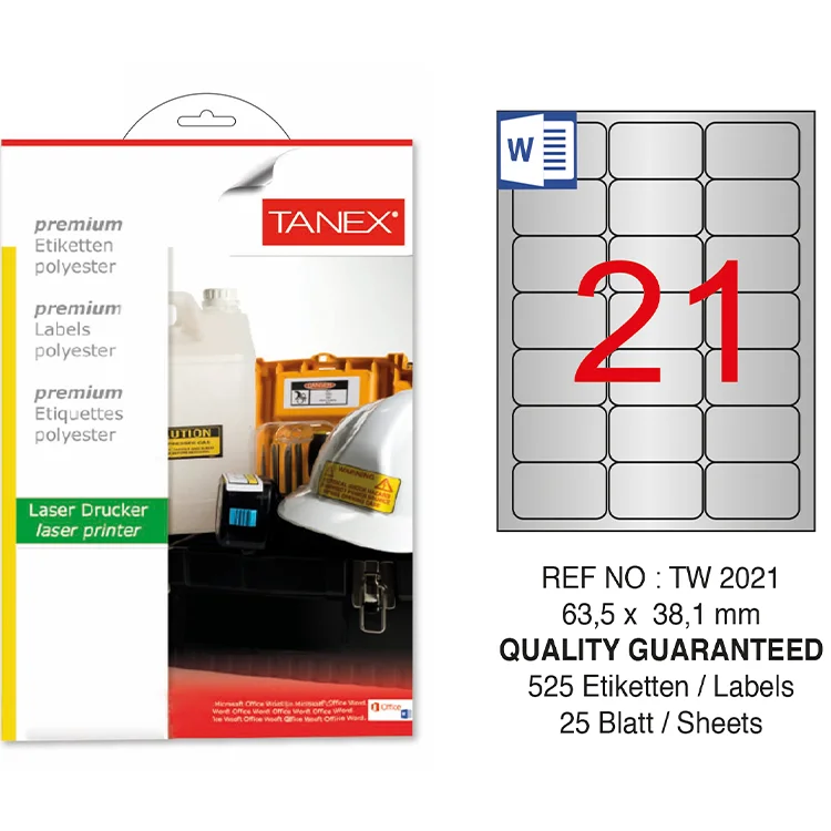 Tanex Lazer Etiket Tw-2021 63,5*38,1 Mm Sılver 25li