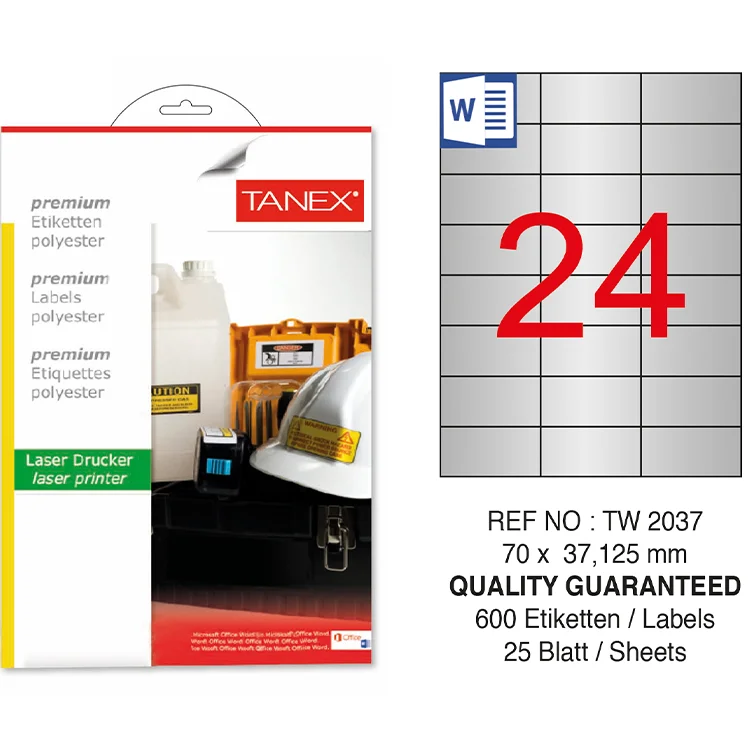 Tanex Lazer Etiket Tw-2037 70*37.125 Mm Sılver 25li