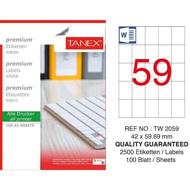 Tanex Lazer Etiket Tw-2059 42*59.69 Mm Beyaz 100lü