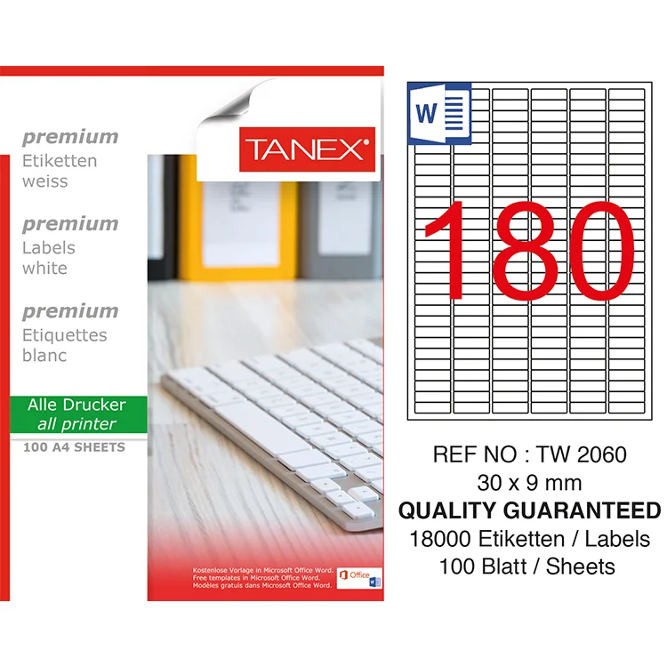 Tanex Lazer Etiket Tw-2060 30*9 Mm Beyaz 100lü