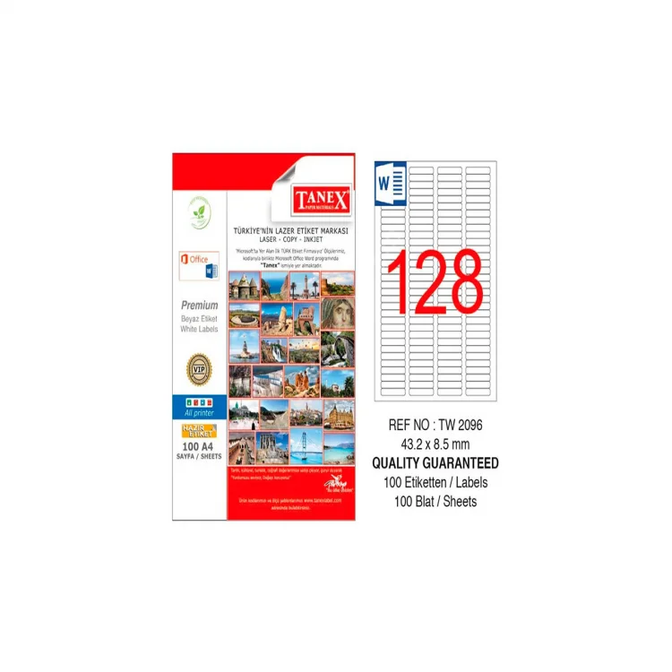 Tanex Lazer Etiket Tw-2096 43.2*8.5 Mm Beyaz 100lü