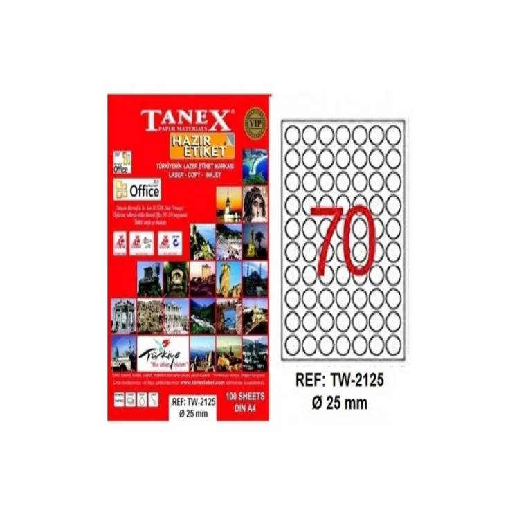 Tanex Lazer Etiket Tw-2125 25 Mm Beyaz 100lü