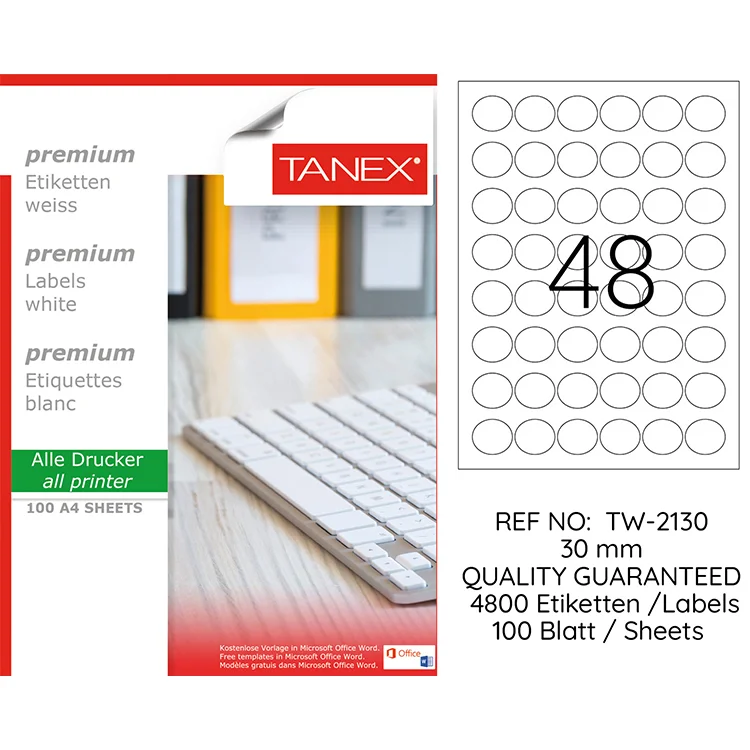Tanex Lazer Etiket Tw-2130 30 Mm Beyaz 100lü
