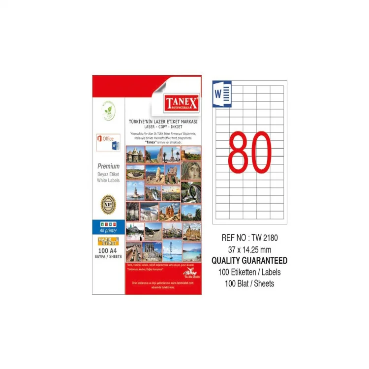 Tanex Lazer Etiket Tw-2180 34*14.25 Mm Beyaz 100lü