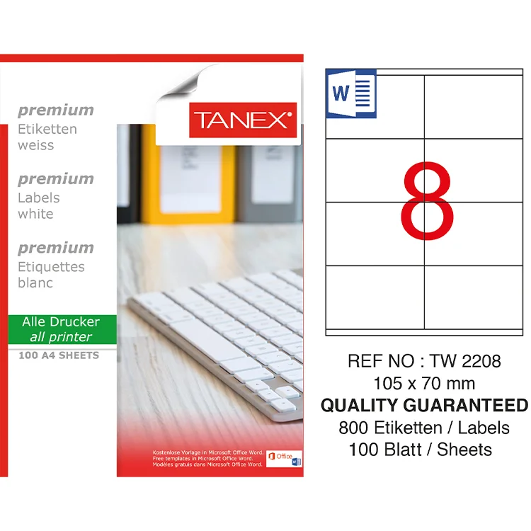 Tanex Lazer Etiket Tw-2208 105*70mm Beyaz 100lü