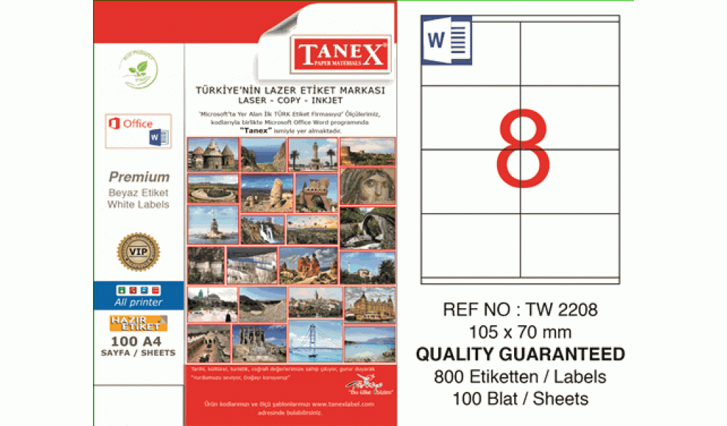 Tanex Lazer Etiket Tw-2208 105*70mm Beyaz 100lü