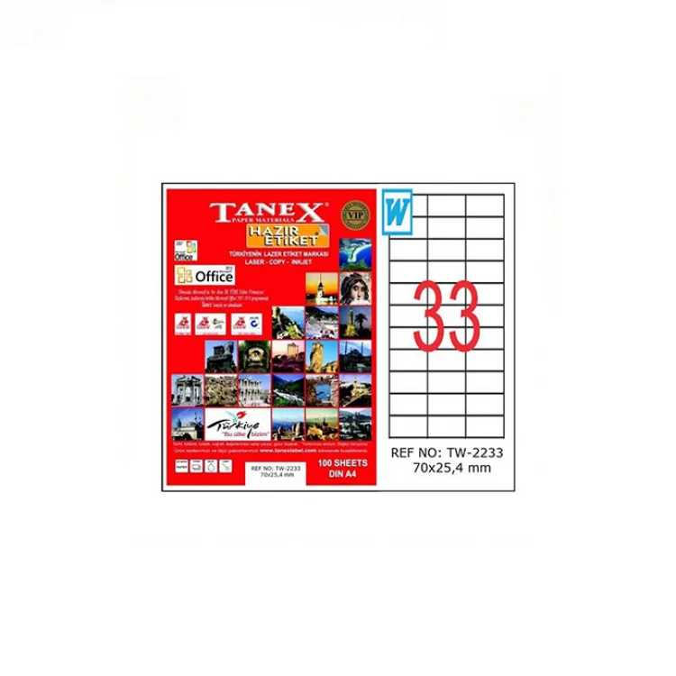 Tanex Lazer Etiket Tw-2233 70*25.4 Mm Beyaz 100lü