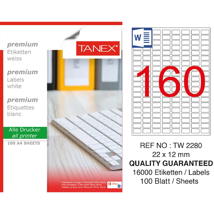 Tanex Lazer Etiket Tw-2280 22*12 Mm Beyaz 100lü