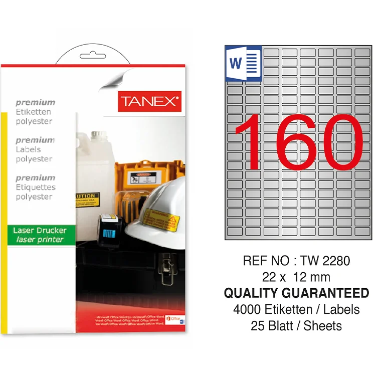 Tanex Lazer Etiket Tw-2280 22*12 Mm Gümüş 25li