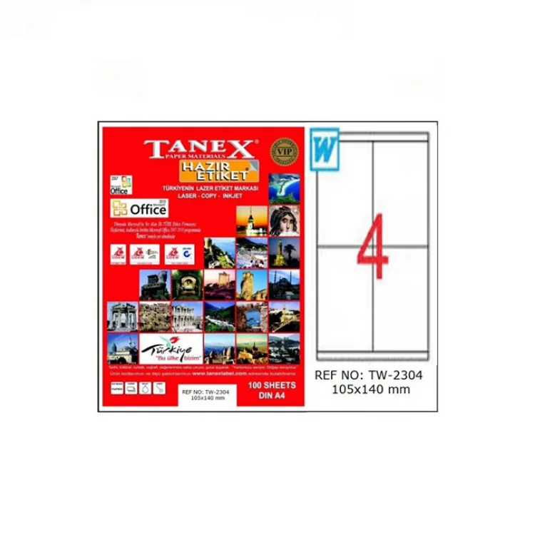 Tanex Lazer Etiket Tw-2304 105*140 Mm Beyaz 100lü