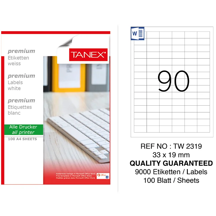 Tanex Lazer Etiket Tw-2319 33*19 Mm Beyaz 100lü