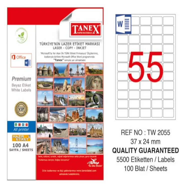 Tanex Lazer Etiket Tw-2329 210*32.98 Mm Beyaz 100lü