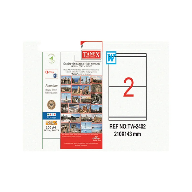 Tanex Lazer Etiket Tw-2402 210*14.3 Mm Beyaz 100lü