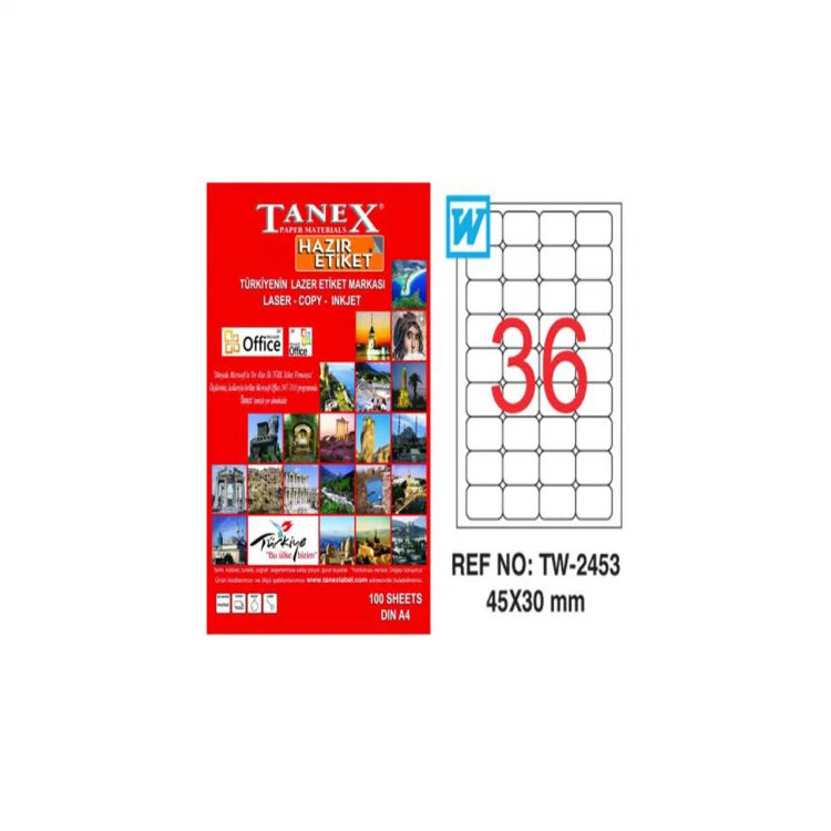 Tanex Lazer Etiket Tw-2453 45*30 Mm Beyaz 100lü