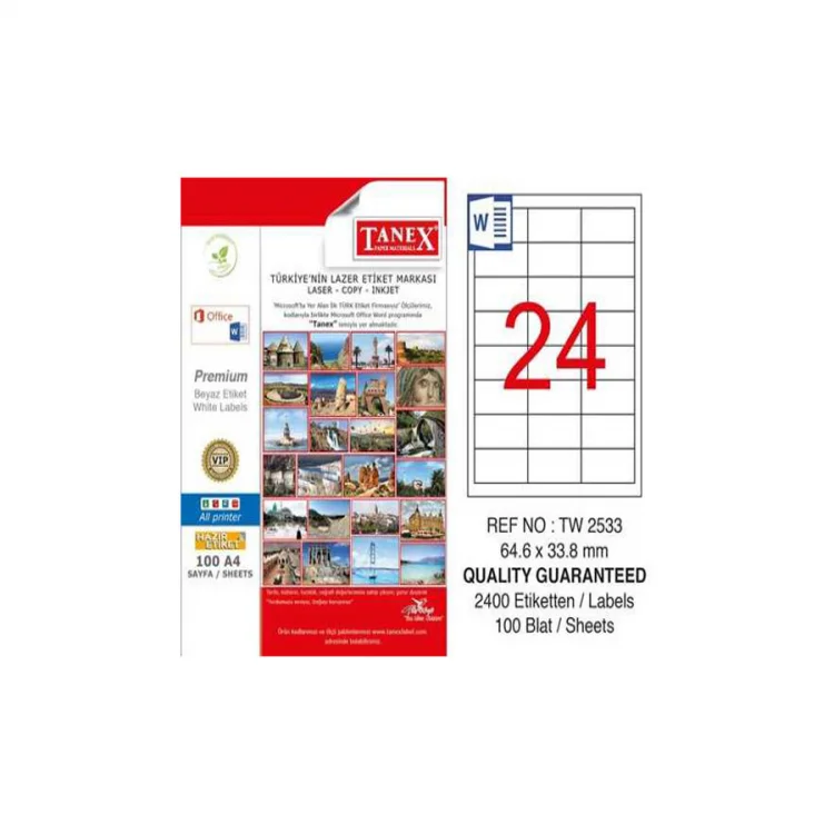 Tanex Lazer Etiket Tw-2533 64.6*33.8 Mm Şeffaf 25li