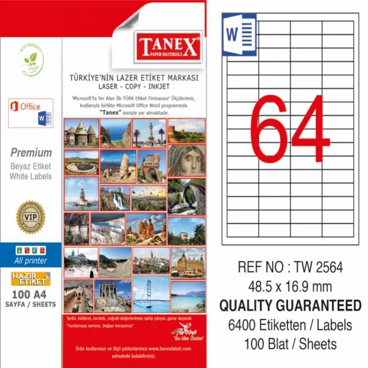 Tanex Lazer Etiket Tw-2564 48.5*16.9 Mm Beyaz 100lü