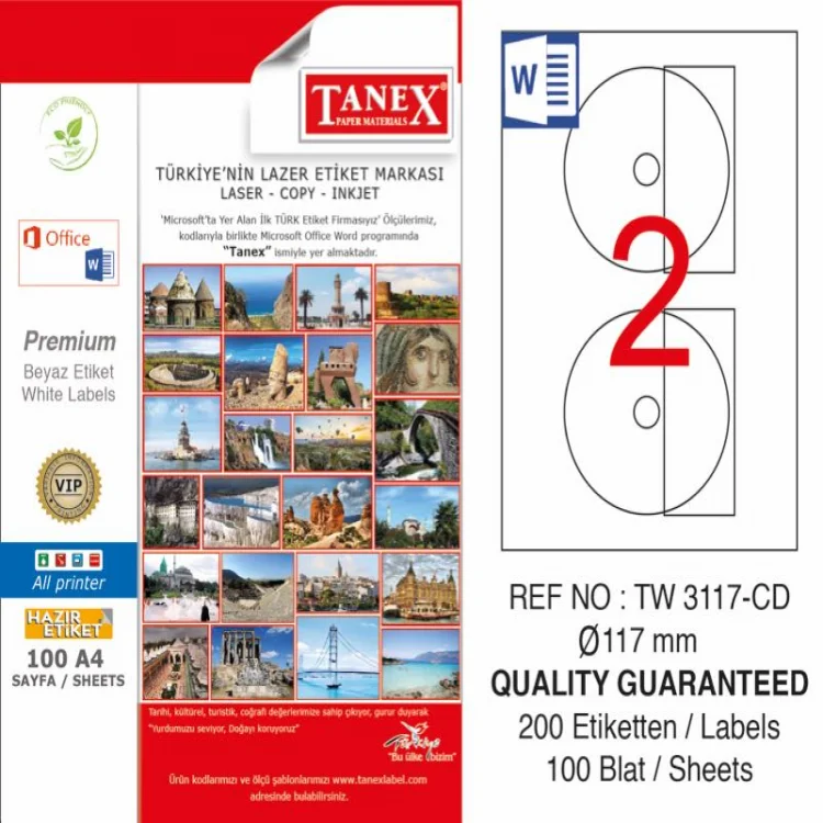 Tanex Lazer Etiket Tw-3117 117 Mm Cd Etiketi 2li