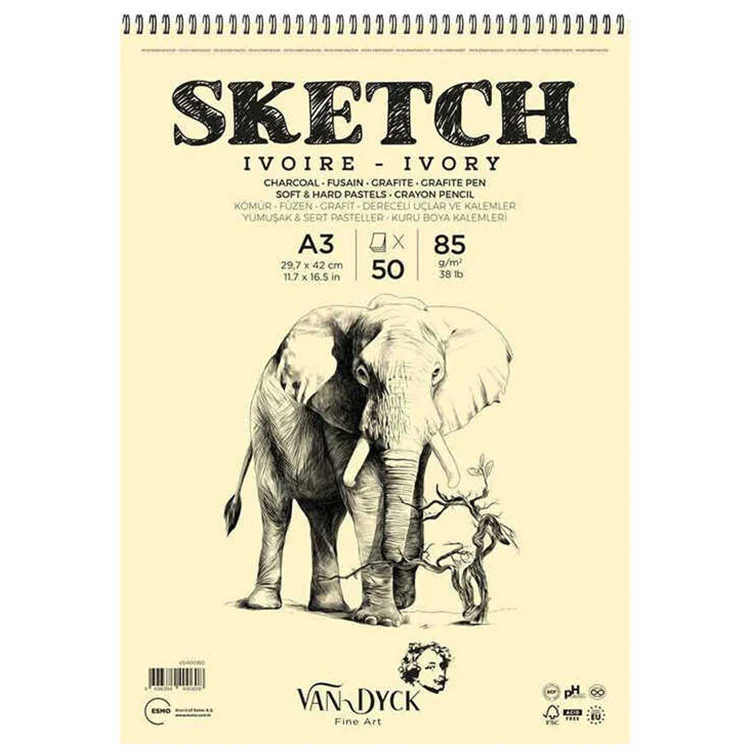 Van Dyck Dokulu A3 Üstten Spiralli 50 Yaprak Sketch Blok 85gr.vd400160