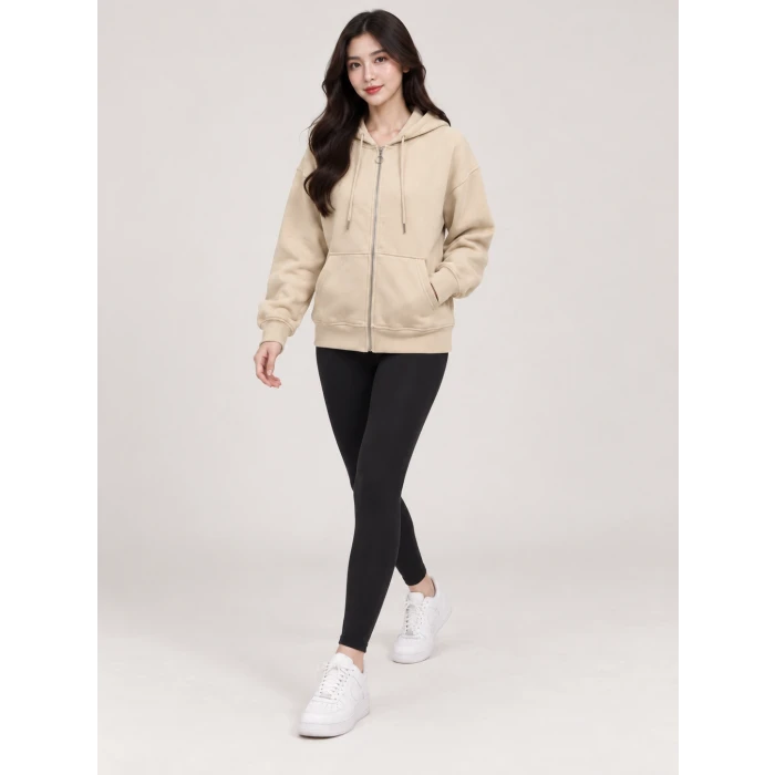 Üç İplik Kapüşonlu Fermuarlı Sweatshirt