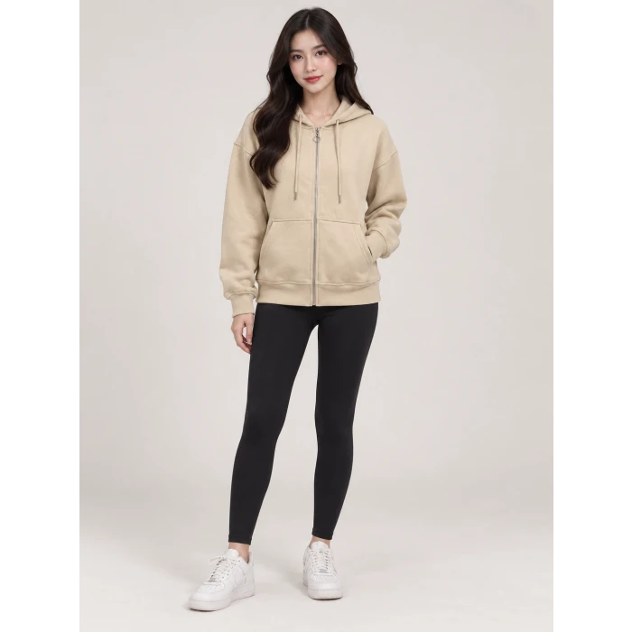 Üç İplik Kapüşonlu Fermuarlı Sweatshirt