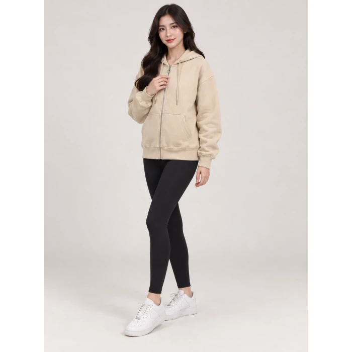 Üç İplik Kapüşonlu Fermuarlı Sweatshirt