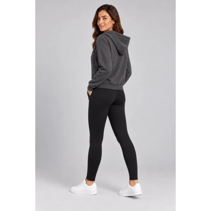 Üç İplik Kapüşonlu Fermuarlı Sweatshirt