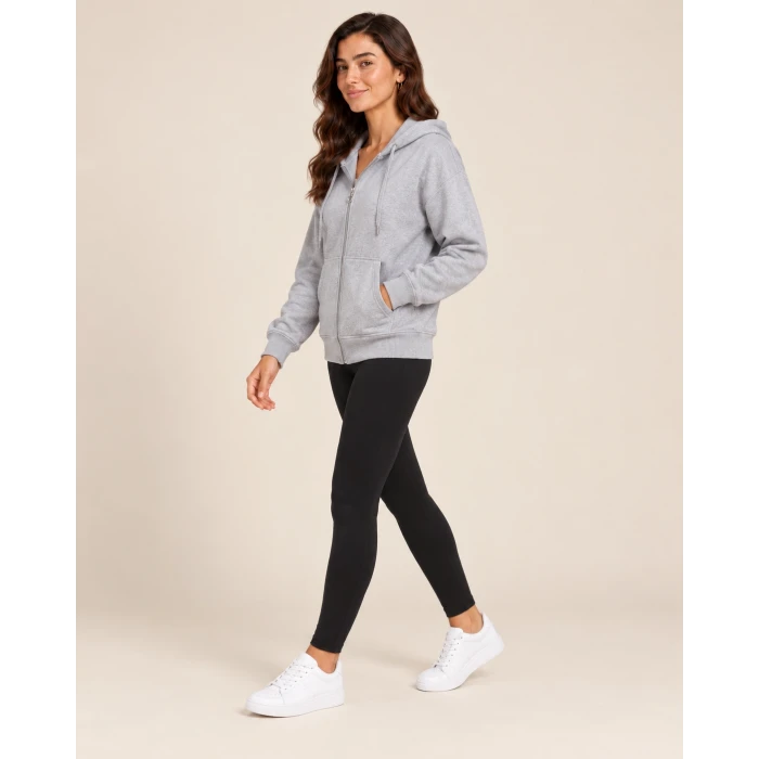 Üç İplik Kapüşonlu Fermuarlı Sweatshirt