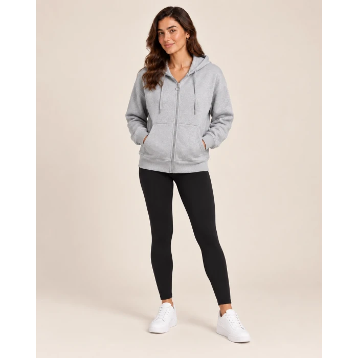 Üç İplik Kapüşonlu Fermuarlı Sweatshirt