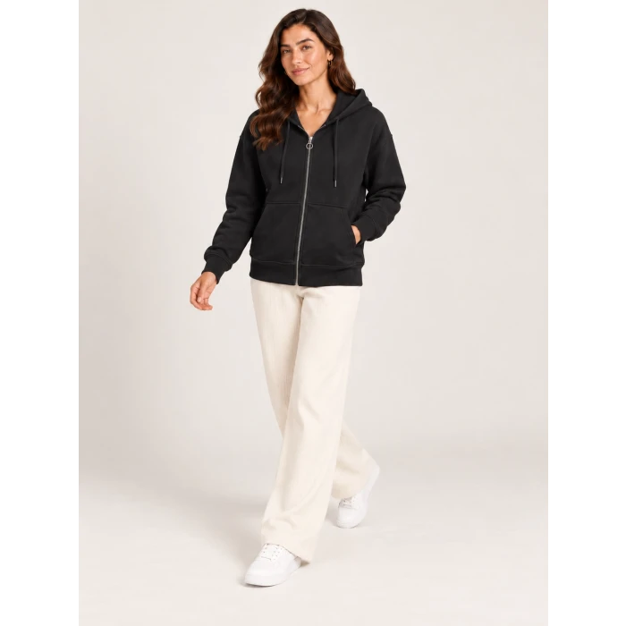Üç İplik Kapüşonlu Fermuarlı Sweatshirt