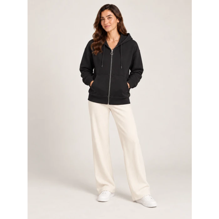 Üç İplik Kapüşonlu Fermuarlı Sweatshirt