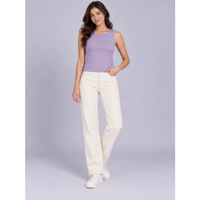 Liora Taş İşlemeli Crop Tişört
