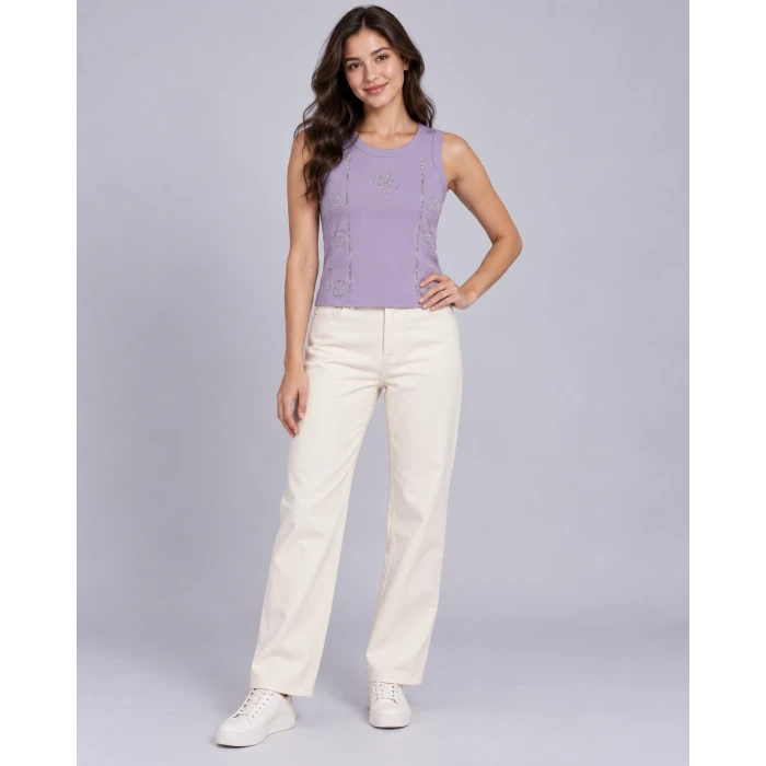Liora Taş İşlemeli Crop Tişört