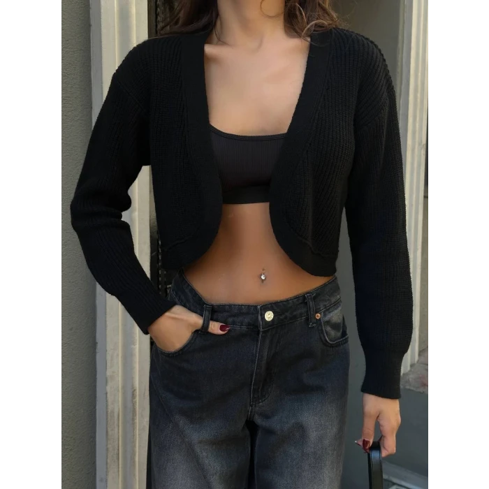 Lara Açık Ön Crop Triko Hırka
